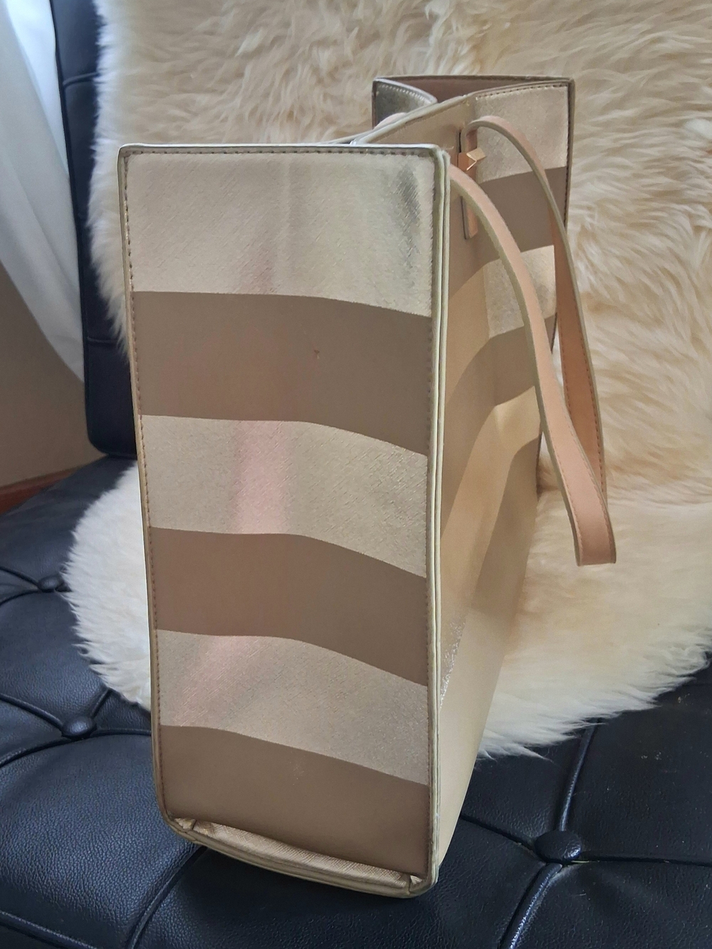 Madison West Bronze and Taupe Striped Tote